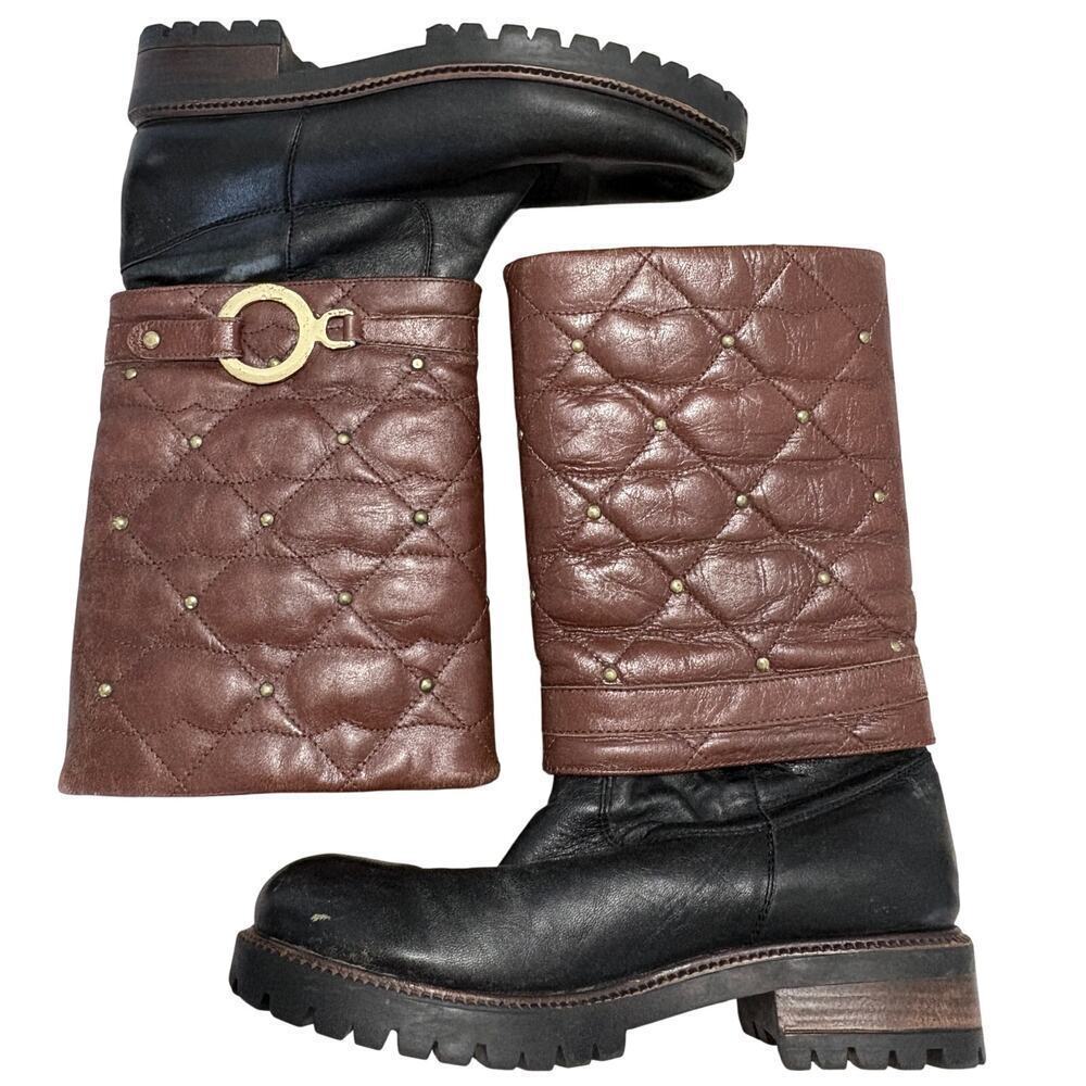 Vintage Leather y2k Boots Brown Black Foldover Sydel Sz 7 DarkAcedemia Preppy